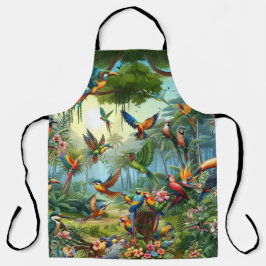 Farbenfrohe tropische Vögel unter lebendiger, üppi Schürze