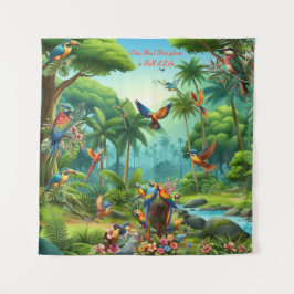 Farbenfrohe tropische Vögel unter lebhaften, üppig Wandteppich