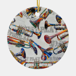 Farbenfrohe Trumpet Ornament, Trumpet Xmas Juleez Keramik Ornament