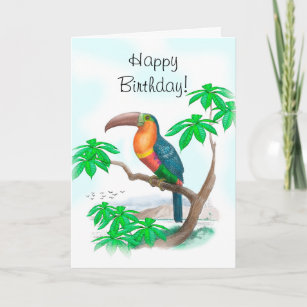 Farbenfrohe Tucan Happy Birthday Karte