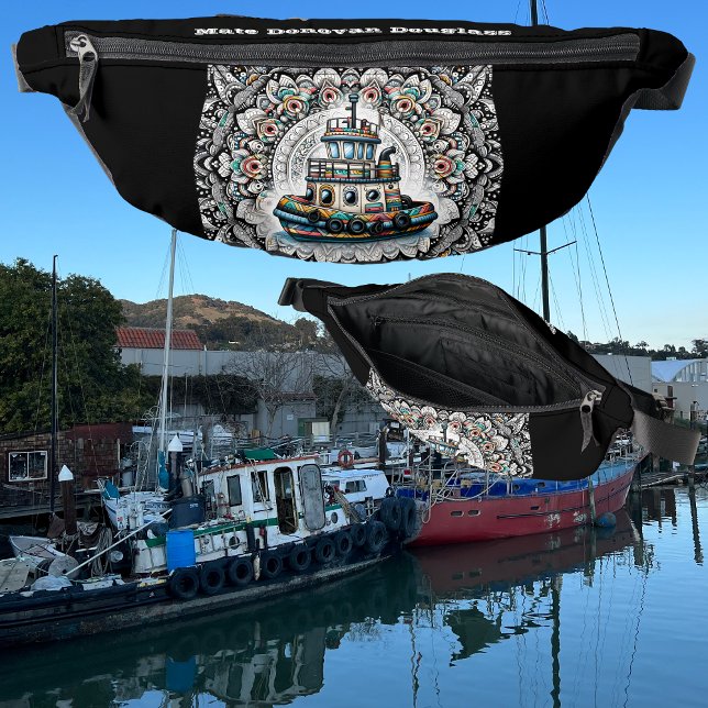 Farbenfrohe Tugboat Schwarz-Weiß Mandala Muster Bauchtasche (Von Creator hochgeladen)