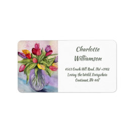 Farbenfrohe Tulip Bouquet mit Wasserfarbenadresse Adressaufkleber