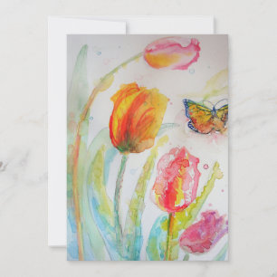 Farbenfrohe Tulip Butterfly Aquarellkarte Karte