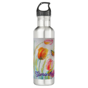 Farbenfrohe Tulip Butterfly Wasserfarbe individuel Edelstahlflasche