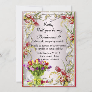 Farbenfrohe Tulip Floral Bridesmaid Card Einladung