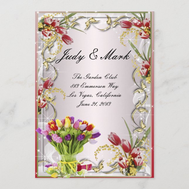 Farbenfrohe Tulip Floral Wedding Card Menükarte (Vorderseite)