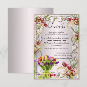 Farbenfrohe Tulip Floral Wedding Details Begleitkarte