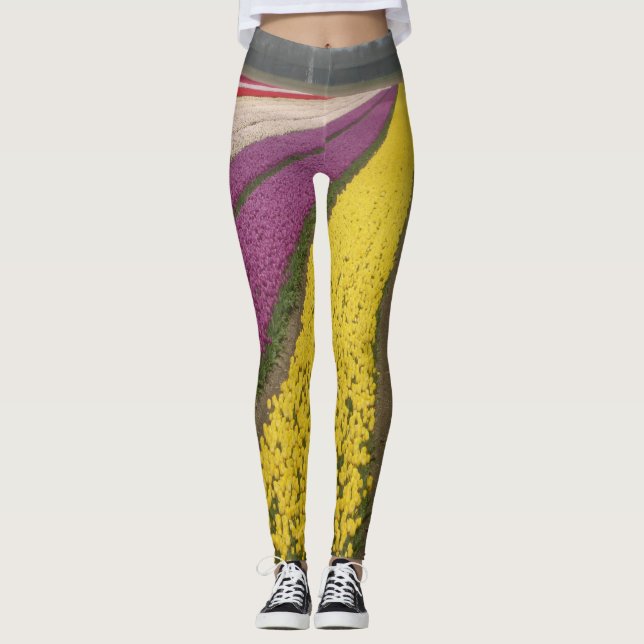Farbenfrohe Tulips Field Legende Leggings (Vorderseite)