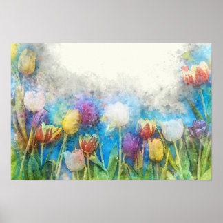 Farbenfrohe Tulissen Aquarellkunst Poster