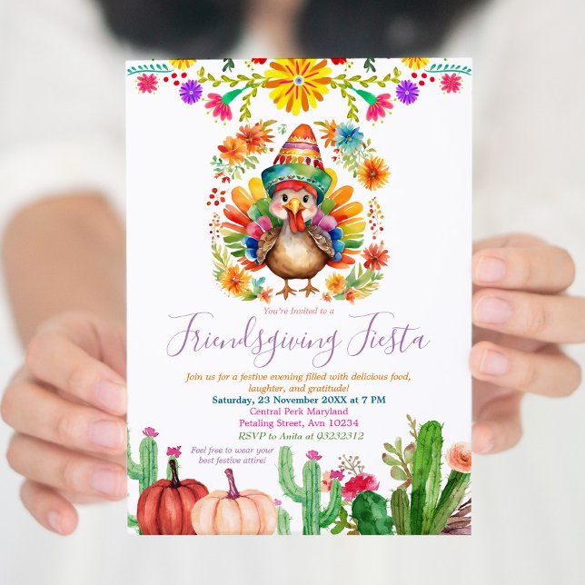 Farbenfrohe Türkei Floral Cactus Friendsgiving Fie Einladung (Von Creator hochgeladen)