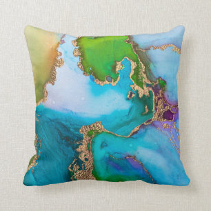 Farbenfrohe türkisfarbene goldfarbene Forelle Kissen