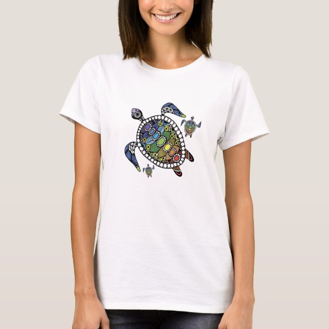 Farbenfrohe Turtle Chakras T-Shirt (Vorderseite)
