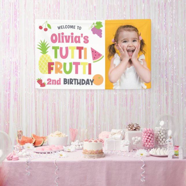 Farbenfrohe Tutti Frutti Foto jedes Alters glückli Banner (Party)