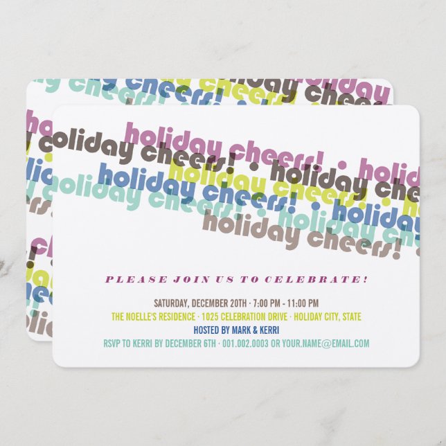 Farbenfrohe Typografie Cheers Holiday Party Einlad Einladung (Vorne/Hinten)