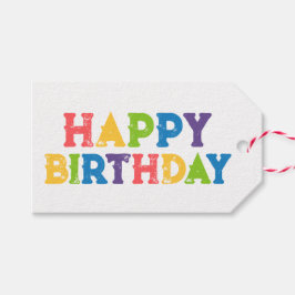 Farbenfrohe Typografie Happy Birthday Gift Tag Geschenkanhänger