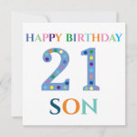 Farbenfrohe Typografie Happy Birthday Son Karte<br><div class="desc">Farbenfrohe Typografie Happy Geburtstag 21 Son Flat Card. Die Rückseite der Karte wurde für Ihre Nachricht oder Ihr Foto leer verlassen. Entworfen von Jacqueline. Personalisiert von dir.</div>