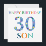 Farbenfrohe Typografie Happy Birthday Son Karte<br><div class="desc">Farbenfrohe Typografie Happy Geburtstag 30 Son Flat Card. Die Rückseite der Karte wurde für Ihre Nachricht oder Ihr Foto leer verlassen. Entworfen von Jacqueline. Personalisiert von dir.</div>