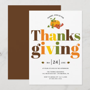 Farbenfrohe Typografie Kürbis Thanksgiving-Einladu Einladung