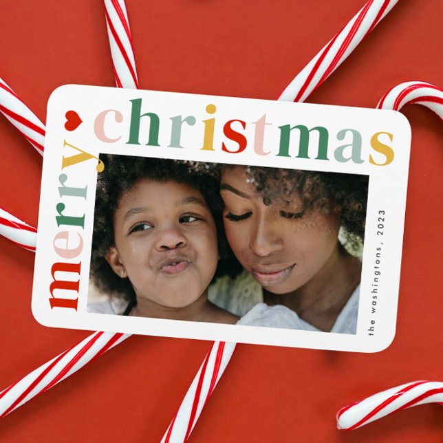 Farbenfrohe Typografie Moderne frohe Weihnachtszei Magnet (Modern colorful merry christmas photo holiday card magnet.)