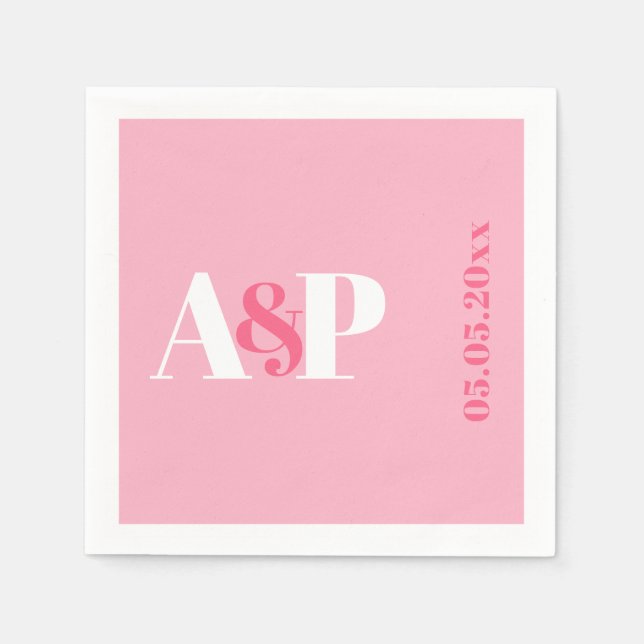 Farbenfrohe Typografie Rosa Monogramm Hochzeit Serviette (Vorderseite)