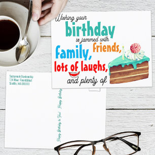 Farbenfrohe Typografie-Schichttorte Beste Wünsche Postkarte