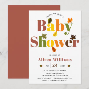 Farbenfrohe Typografie Terrakotta Herbst-Baby-Part Einladung