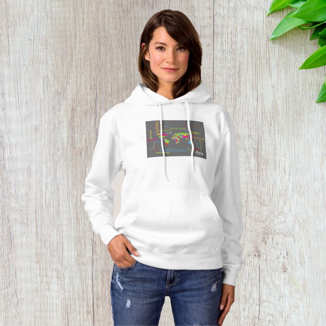 Farbenfrohe Typografie Weltkarte Moderne Word Trav Hoodie (Von Creator hochgeladen)