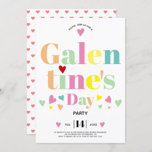 Farbenfrohe typografische Herzen Galentines Day Pa Einladung