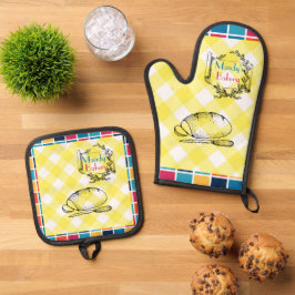 Farbenfrohe, überprüfte Quadrate mit einem maleris Ofenhandschuh & Topflappen-Set
