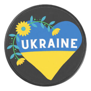 Farbenfrohe Ukraine Flag Blume Herz Eishockey Puck