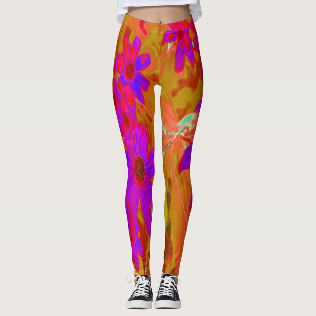 Farbenfrohe Ultra-Violet-, Magenta- und Rote Wildb Leggings (Vorderseite)