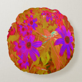 Farbenfrohe Ultra-Violet-, Magenta- und Rote Wildb Rundes Kissen