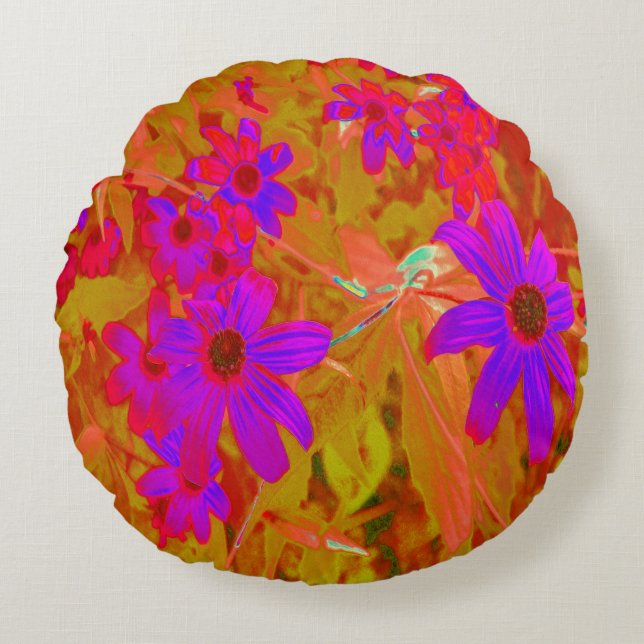 Farbenfrohe Ultra-Violet-, Magenta- und Rote Wildb Rundes Kissen (Vorderseite)