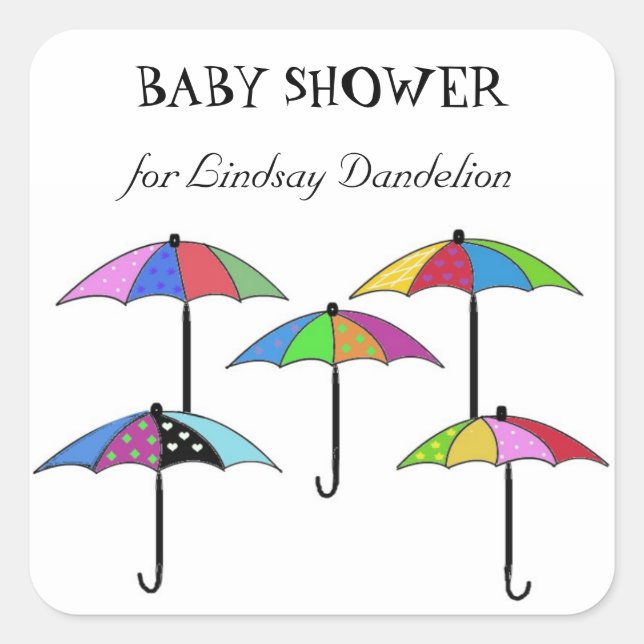 Farbenfrohe Umbrellas Babydusche Quadratischer Aufkleber (Vorderseite)