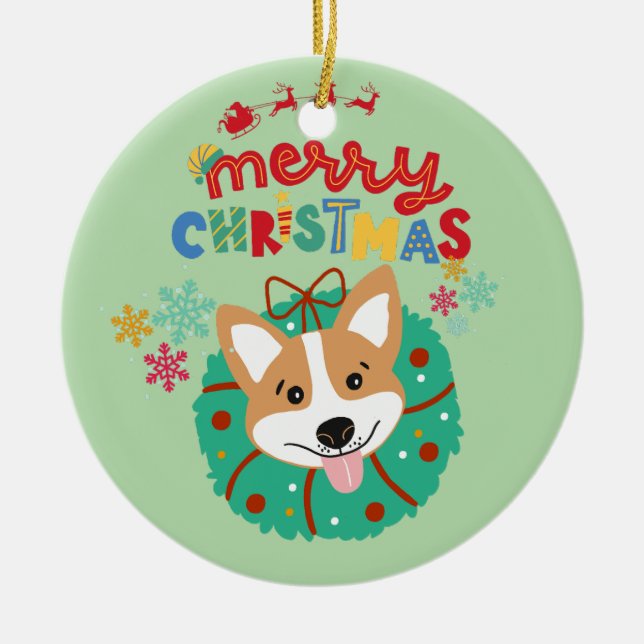 Farbenfrohe und feierliche Weihnachten Husky Hund Keramik Ornament (Vorne)