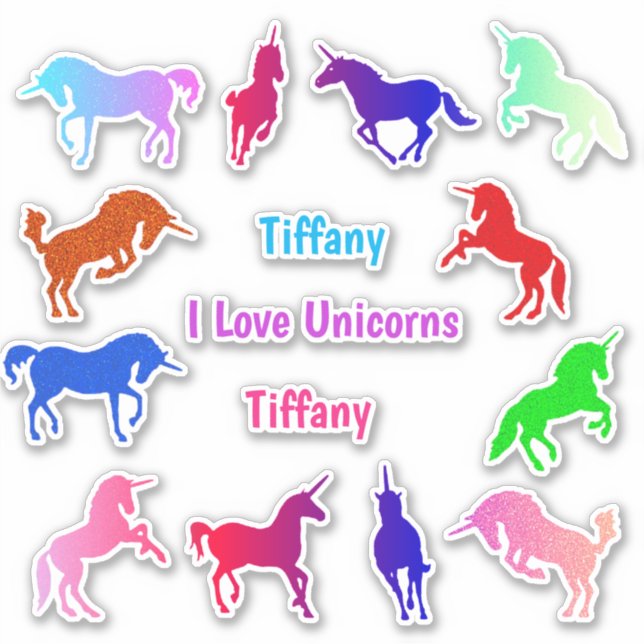 Farbenfrohe und Funkelnd Einhorn Vinyl Stickers Aufkleber (Vorderseite)