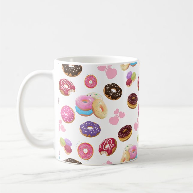 Farbenfrohe und geschmackvolle Donuts und Herz Kaffeetasse (Links)