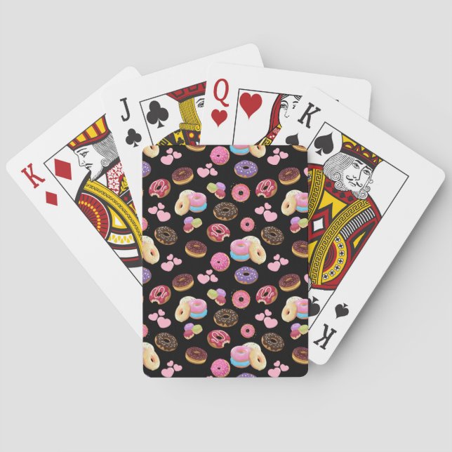 Farbenfrohe und geschmackvolle Donuts und Herz Spielkarten (Rückseite)