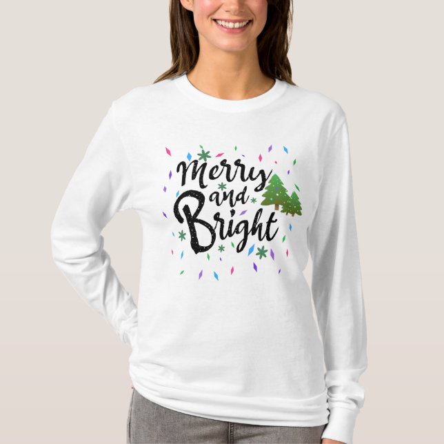 Farbenfrohe und helle Weihnachtstypografie T-Shirt (Vorderseite)