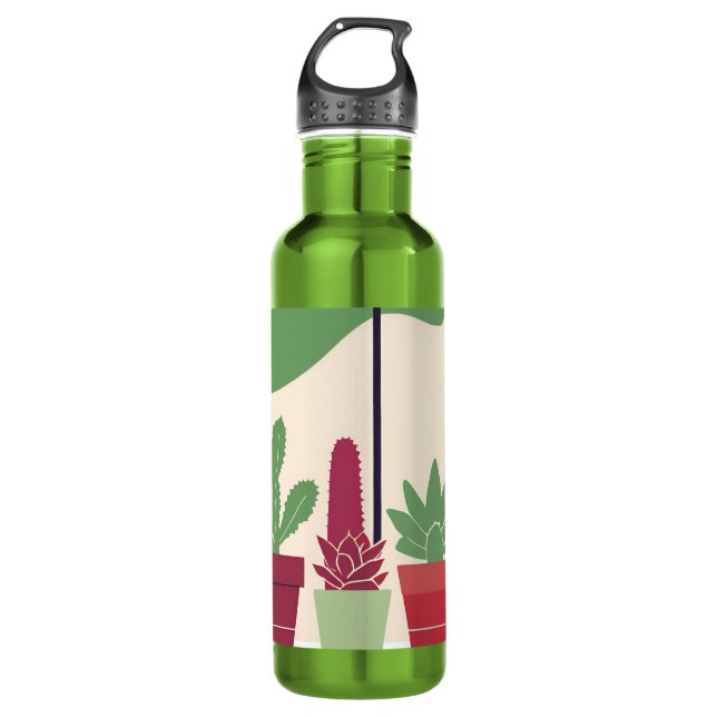 Farbenfrohe und kaktusartige Sukkulente Edelstahlflasche (Vorderseite)