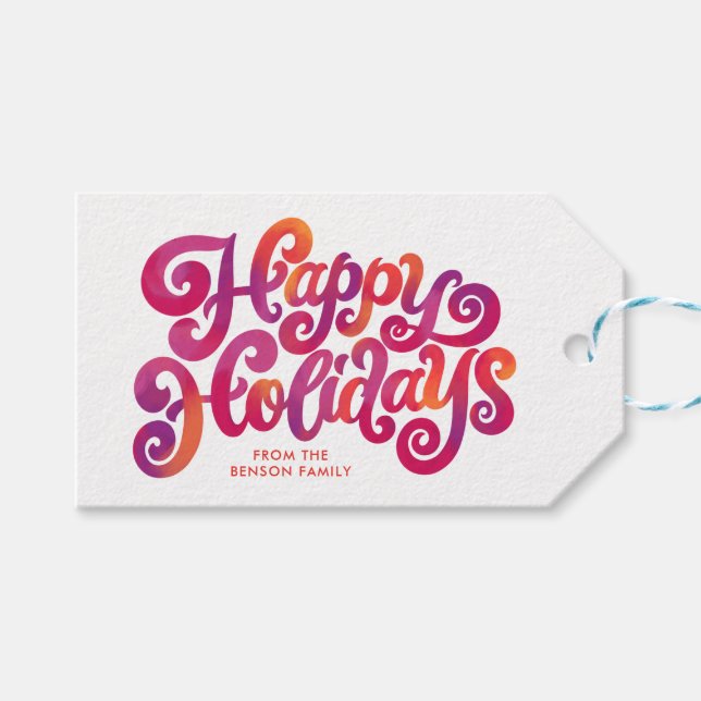 Farbenfrohe und kurvenreiche Ferien Handschrift Geschenkanhänger (Vorderseite (Horizontal))