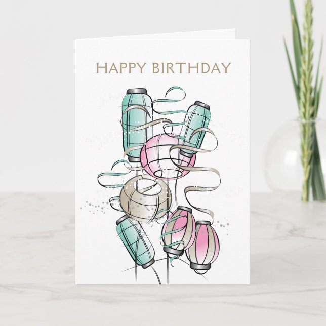 Farbenfrohe und moderne chinesische Lanterns & Rib Einladung (Vorderseite)