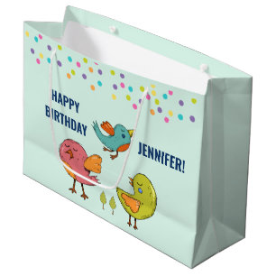 Farbenfrohe und Niedliche Whimsistische Vögel Trio Große Geschenktüte