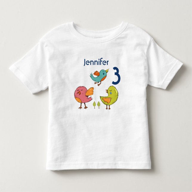 Farbenfrohe und Niedliche Whimsistische Vögel Trio Kleinkind T-shirt (Vorderseite)