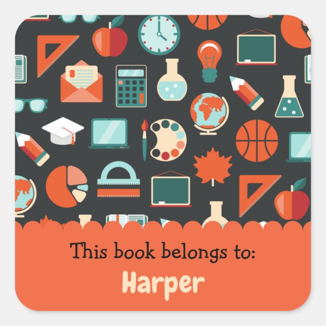 Farbenfrohe Unterrichtsmaterialien Personalisiert Quadratischer Aufkleber (Vorderseite)