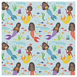 Farbenfrohe Unterseemädchen & Blauer Fisch Stoff