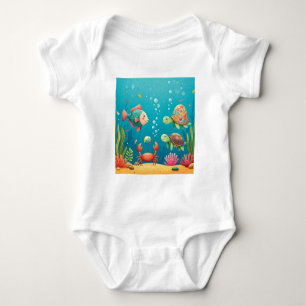 Farbenfrohe Unterwasserfische Krabbenschildkröte Baby Strampler