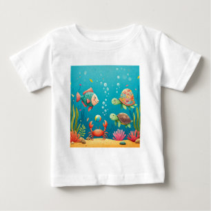 Farbenfrohe Unterwasserfische Krabbenschildkröte Baby T-shirt