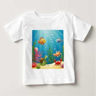 Farbenfrohe Unterwasserfische Krabbenschildkröte Baby T-shirt