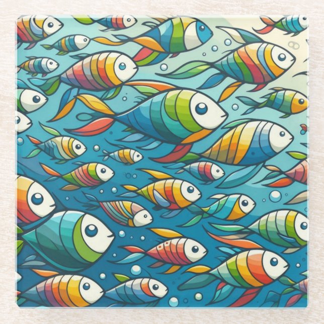 Farbenfrohe Unterwasserkunst Glasuntersetzer (Vorderseite)
